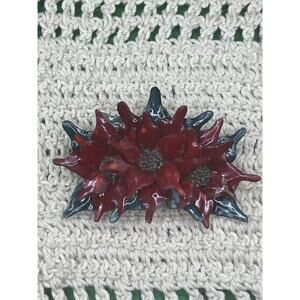 Handmade Christmas Poinsettia Red Green Brooch Pin